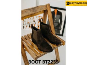 Giày boot cổ cao nam chelsea da lộn màu nâu BT2239 001