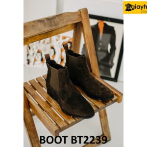Giày boot cổ cao nam chelsea da lộn màu nâu BT2239 001