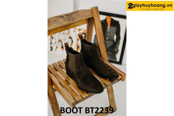 Giày boot cổ cao nam chelsea da lộn màu nâu BT2239 001