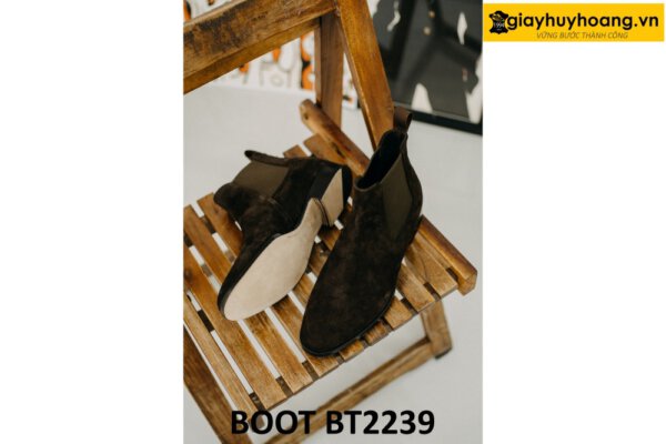 Giày boot cổ cao nam chelsea da lộn màu nâu BT2239 004