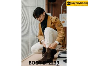 Giày boot cổ cao nam chelsea da lộn màu nâu BT2239 002
