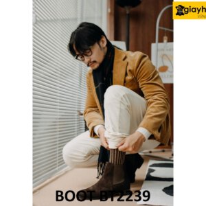 Giày boot cổ cao nam chelsea da lộn màu nâu BT2239 002