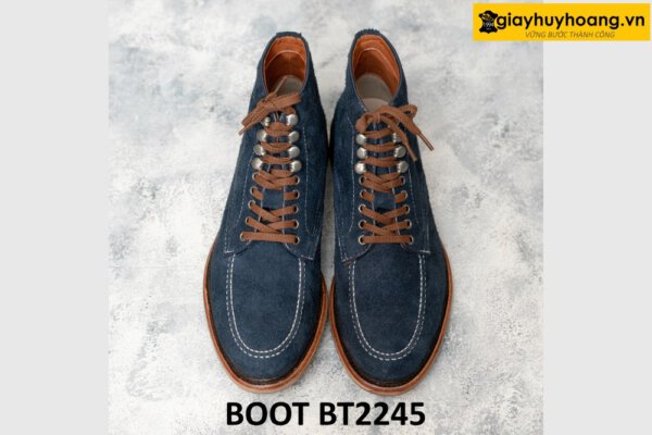 Giày da lộn boot nam buộc dây xanh navy BT2245 001