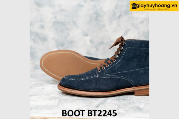 Giày da lộn boot nam buộc dây xanh navy BT2245 005