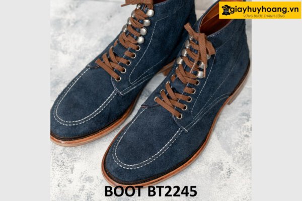 Giày da lộn boot nam buộc dây xanh navy BT2245 003