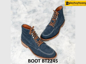 Giày da lộn boot nam buộc dây xanh navy BT2245 002