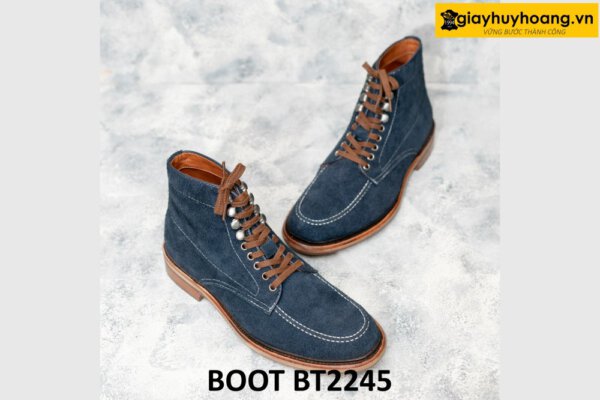 Giày da lộn boot nam buộc dây xanh navy BT2245 002