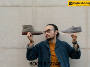 Giày da lộn nam cổ thấp xám lông chuột Chukka Boot BT2246 005
