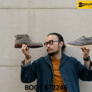 Giày da lộn nam cổ thấp xám lông chuột Chukka Boot BT2246 005