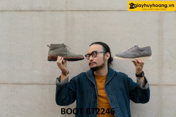 Giày da lộn nam cổ thấp xám lông chuột Chukka Boot BT2246 005