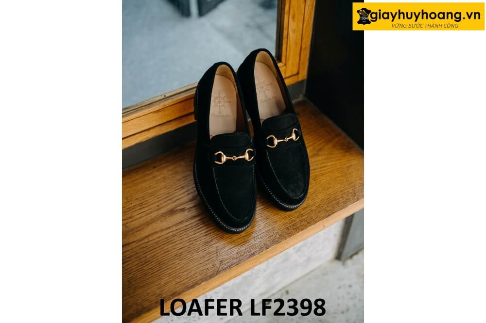 dat-dong-giay-da-nam-thu-cong-loafer-lf2398-001 Giày lười da lộn nam màu đen thời trang loafer LF2398 004