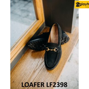 Giày lười da lộn nam màu đen thời trang loafer LF2398 003