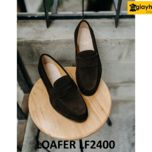 Giày da lộn nam màu nâu đế khâu bền bỉ loafer LF2400 003