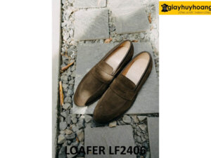 Giày lười da lộn nâu nam đế khâu cao su loafer LF2406 001