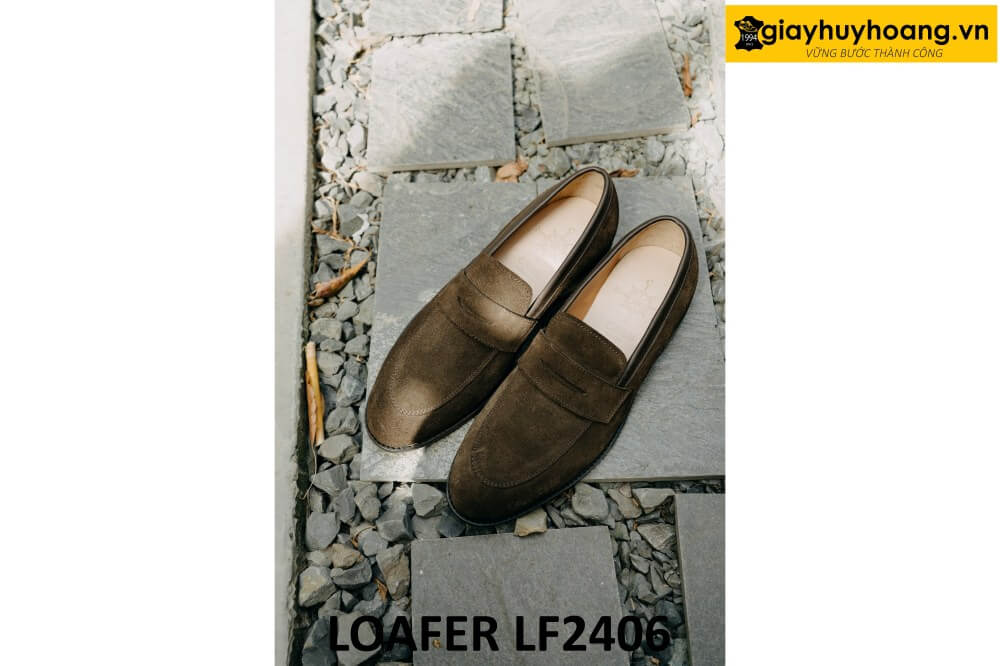 dat-dong-giay-da-nam-thu-cong-loafer-lf2406-001 Giày lười da lộn nâu nam đế khâu cao su loafer LF2406 001