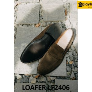 Giày lười da lộn nâu nam đế khâu cao su loafer LF2406 003