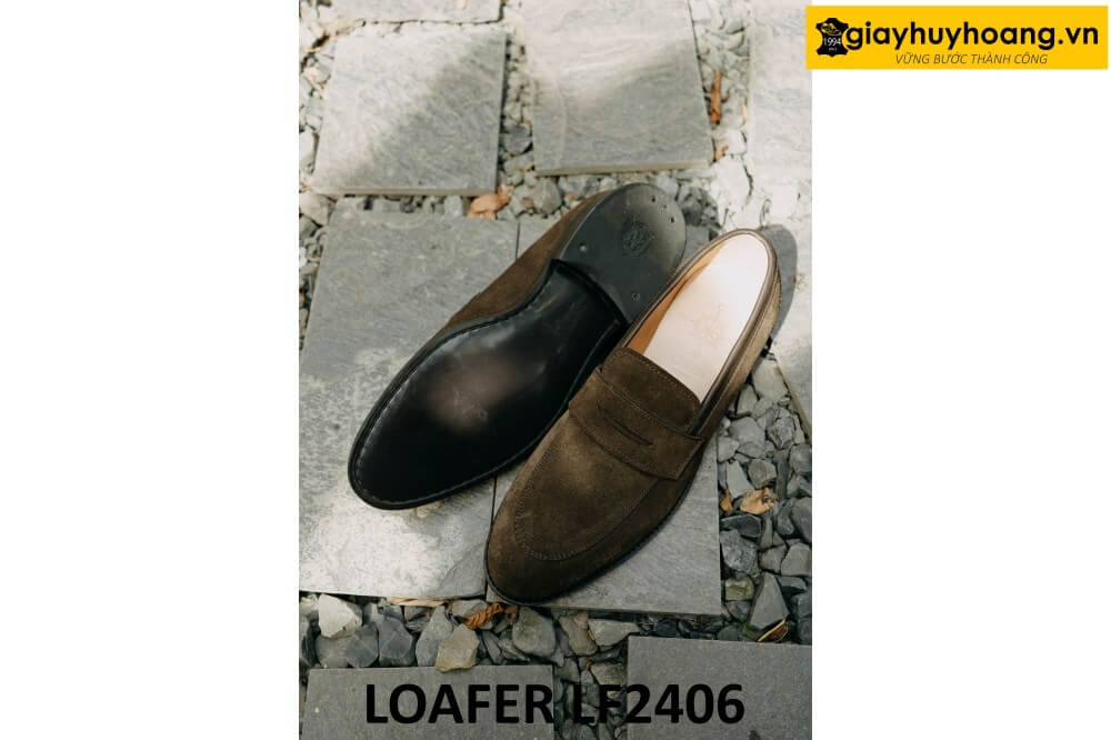 dat-dong-giay-da-nam-thu-cong-loafer-lf2406-003 Giày lười da lộn nâu nam đế khâu cao su loafer LF2406 003