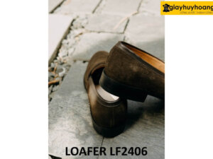 Giày lười da lộn nâu nam đế khâu cao su loafer LF2406 002