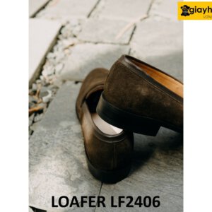 Giày lười da lộn nâu nam đế khâu cao su loafer LF2406 002
