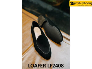 Giày da lộn màu đen lười nam phối quần jeans loafer LF2408 005
