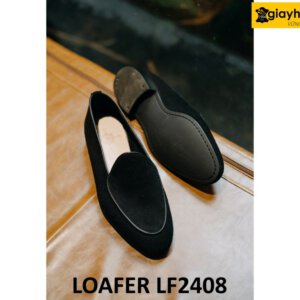 Giày da lộn màu đen lười nam phối quần jeans loafer LF2408 005