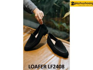 Giày da lộn màu đen lười nam phối quần jeans loafer LF2408 003