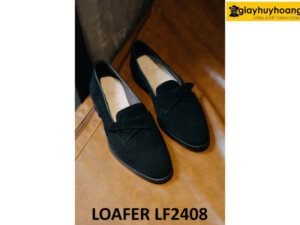 Giày da lộn màu đen lười nam phối quần jeans loafer LF2408 001