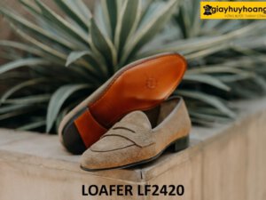 Giày lười da lộn màu xám đế mỏng trẻ trung loafer LF2420 004