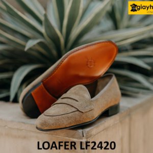 Giày lười da lộn màu xám đế mỏng trẻ trung loafer LF2420 004