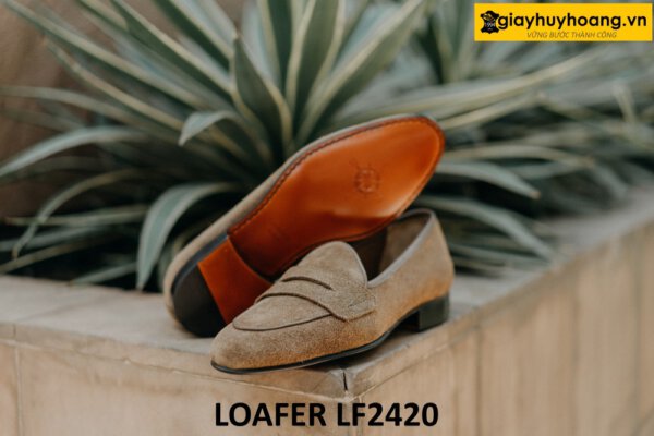 Giày lười da lộn màu xám đế mỏng trẻ trung loafer LF2420 004