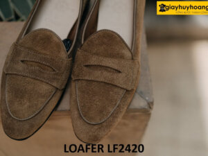Giày lười da lộn màu xám đế mỏng trẻ trung loafer LF2420 001