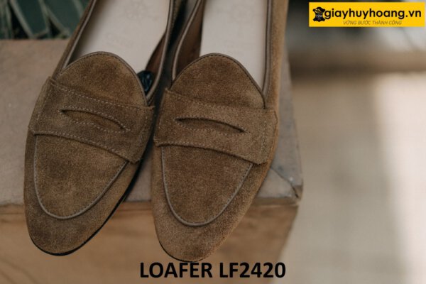 Giày lười da lộn màu xám đế mỏng trẻ trung loafer LF2420 001
