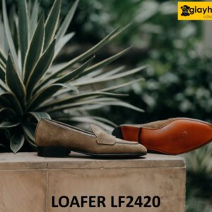 Giày lười da lộn màu xám đế mỏng trẻ trung loafer LF2420 003