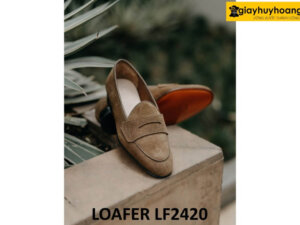 Giày lười da lộn màu xám đế mỏng trẻ trung loafer LF2420 002