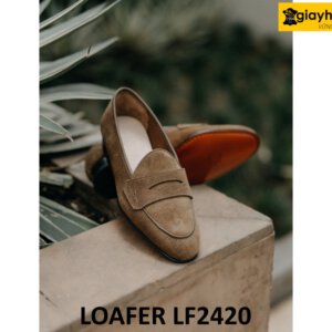 Giày lười da lộn màu xám đế mỏng trẻ trung loafer LF2420 002