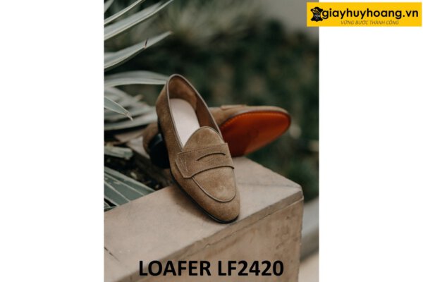 Giày lười da lộn màu xám đế mỏng trẻ trung loafer LF2420 002