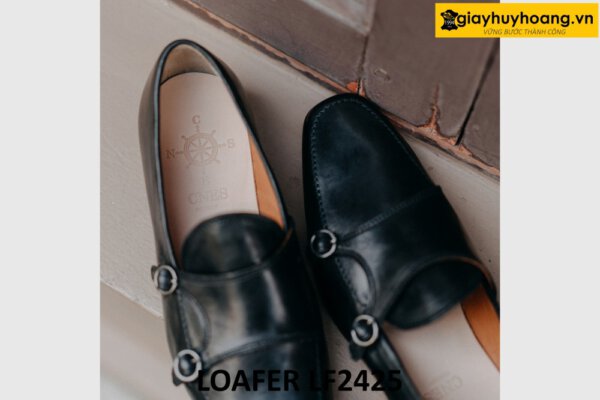 Giày lười da mềm thời trang hai khóa kim loại loafer LF2425 005