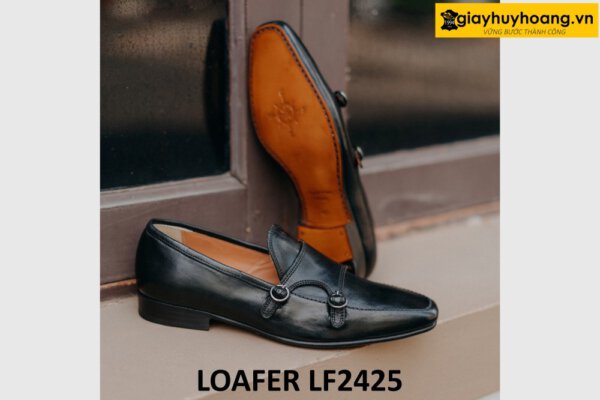 Giày lười da mềm thời trang hai khóa kim loại loafer LF2425 004