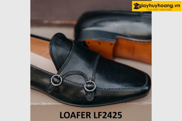 Giày lười da mềm thời trang hai khóa kim loại loafer LF2425 003