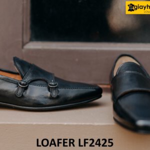 Giày lười da mềm thời trang hai khóa kim loại loafer LF2425 002