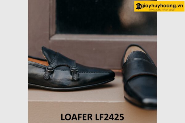 Giày lười da mềm thời trang hai khóa kim loại loafer LF2425 002