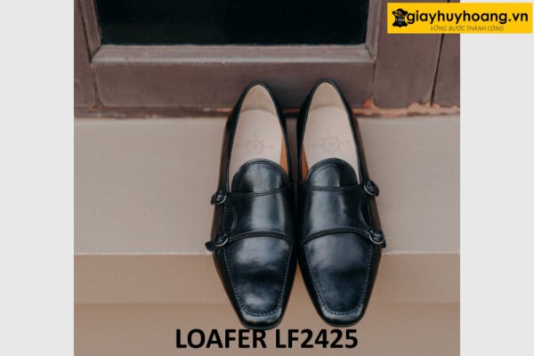Giày lười da mềm thời trang hai khóa kim loại loafer LF2425 001