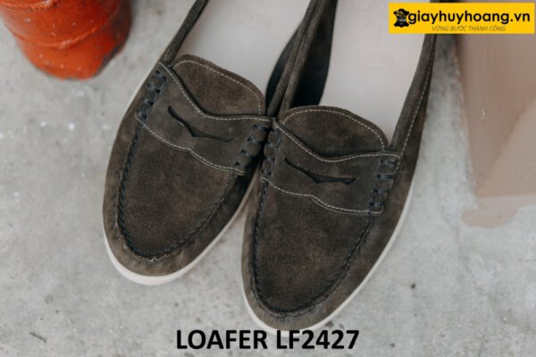 Giày lười nam da lộn đế trắng mỏng loafer LF2427 005