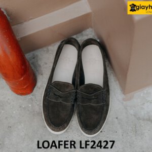 Giày lười nam da lộn đế trắng mỏng loafer LF2427 003