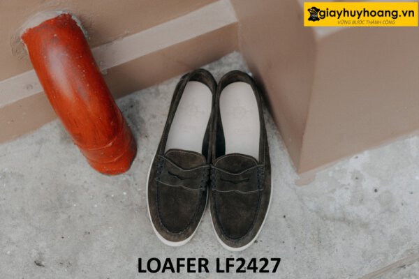 Giày lười nam da lộn đế trắng mỏng loafer LF2427 003