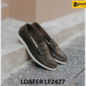 Giày lười nam da lộn đế trắng mỏng loafer LF2427 001