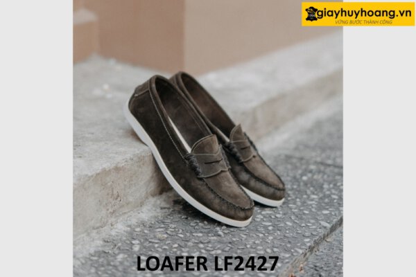 Giày lười nam da lộn đế trắng mỏng loafer LF2427 001