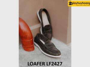 Giày lười nam da lộn đế trắng mỏng loafer LF2427 002