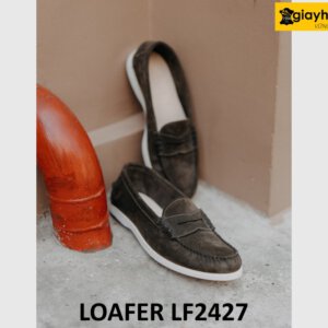 Giày lười nam da lộn đế trắng mỏng loafer LF2427 002