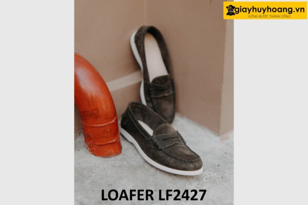 Giày lười nam da lộn đế trắng mỏng loafer LF2427 002